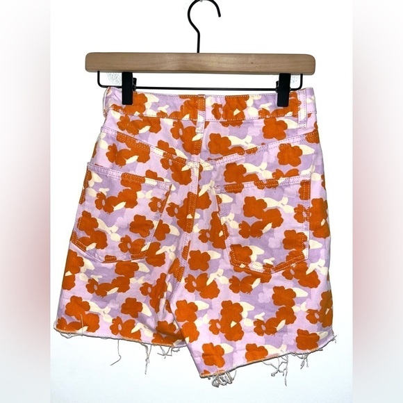 ZARA The 90’s Short Poppy Orange Cotton Flower Print High Waisted in Size 2 - Picture 5 of 9